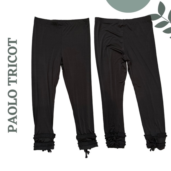 Paolo Tricot Pleated Hem Sleeveless Tunic & Ruched Leggings Set Black | Size S - Picture 5 of 9